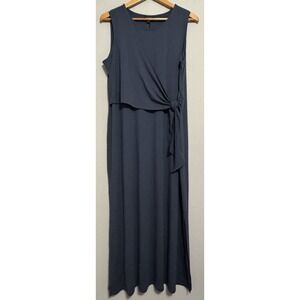 J Jill Maxi Dress Large Tall Blue Sleeveless Wrap-Tie Coastal Beach NWT